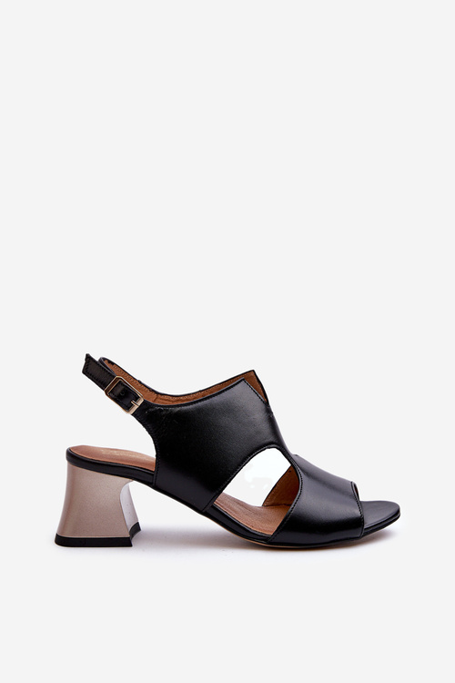 Dámske kožené sandále na opätku Maciejka 06566-01 čierne