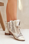 Prolamované Kožené Boty Nicole 2627 Bílé-Stříbrné