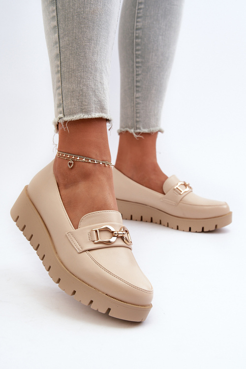 Dámske mokasíny na platforme s ozdobou svetlo béžové Kaldina