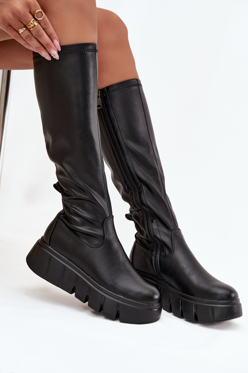 Dámské kozačky na platformě na zip Vinceza 58553 Černé