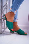 Elegantné ženské žabky na blok Green Valencia Suede Block