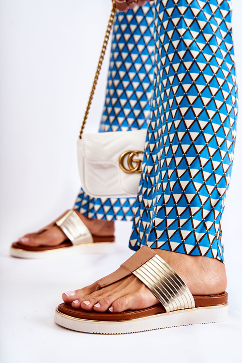 Dámské žabky na klínku Béžová a zlatá Morissa