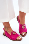 Semišové ploché sandály s ozdobou Nicole 2744/067 Fuchsia