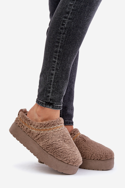 Snehule na platforme s ovčou kožou tmavo béžové Mesirra