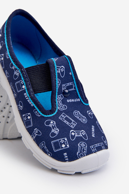 Dětské domácí pantofle Befado nacvakávané 975X182 modré