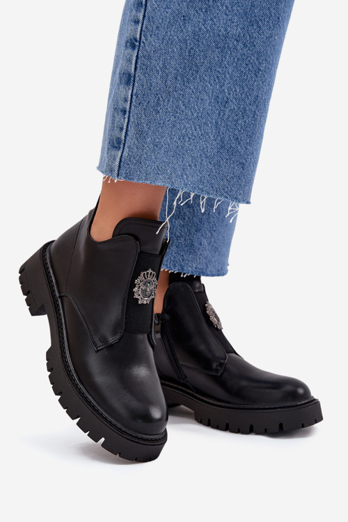 Zateplené Nízké Dámské Boty S Ozdobou Na Zip Černé Lavira