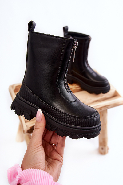 Módní vysoké kožené kozačky s zipem černe Daffy