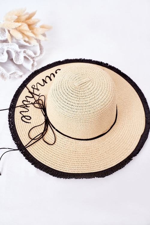 Slaměný Klobouk BRUNO ROSSI Hello Sunshine Béžový-Cerný