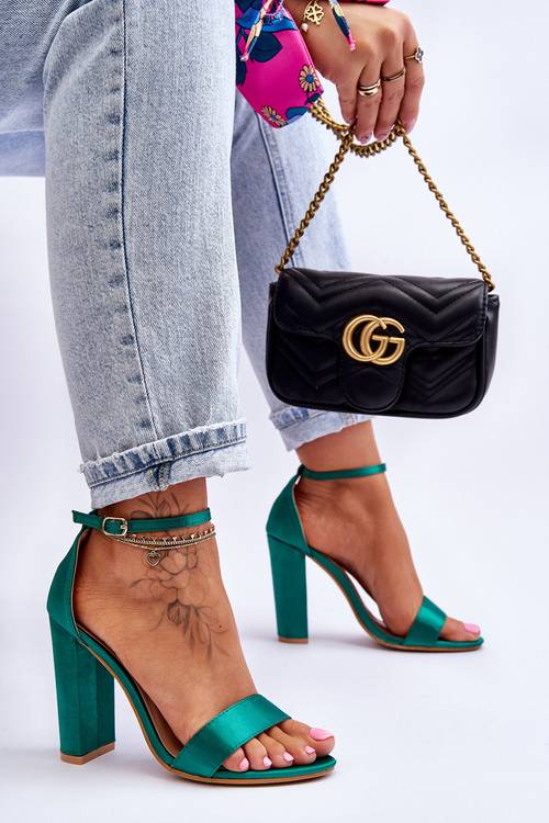 Saténové sandály na vysokém podpatku zelené Linsy