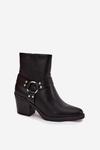 Zateplené dámske členkové topánky na opätku s ozdobným prvkom čierne Jurelle