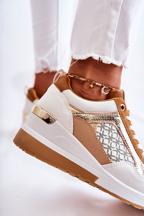 Dámská kožená sportovní obuv na klínku bíle Catrine