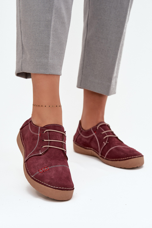 Kožené dámské polobotky s prošíváním Artiker 57C2111 bordó