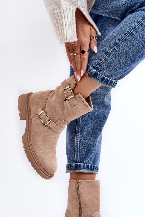 Dámské Boty Na Plochém Podpatku S Kroužky Bežové Bliggore