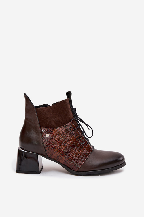 Zazoo 60503 Kožené čižmy na podpätku vyhrievané čokoládové