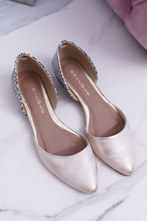 Dámské Baleríny Klasické Krokodýl Vzor Kožené Zlaté Anthem