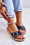 Módne dámske papuče s inblu CP000031 Navy Blue Buckle