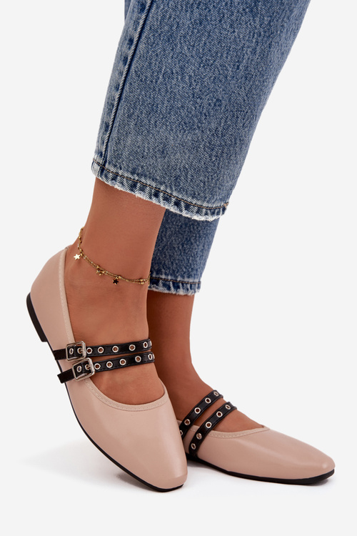 Dámske baleríny s pásikmi béžové Deliora