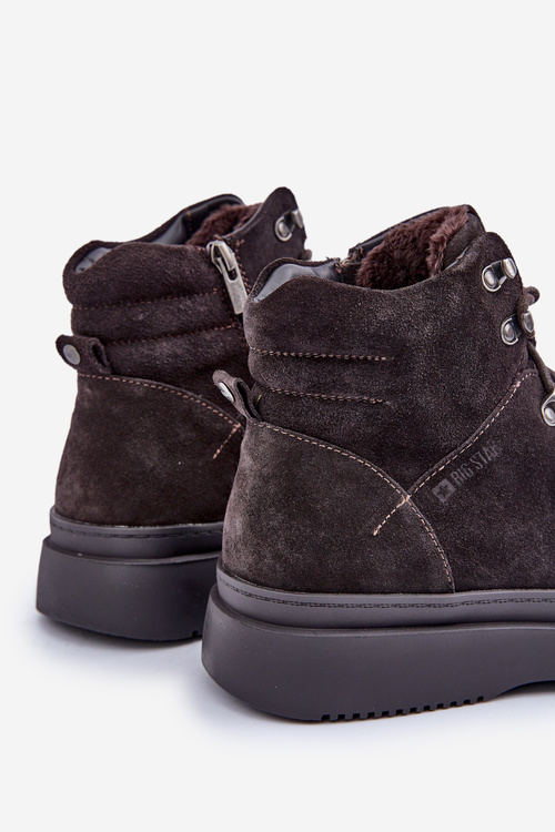 Semišové pánské zateplené kotníkové boty Big Star OO174189 hnědé