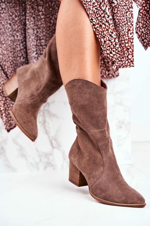 Dámske vysoké podpätky Nubuk cappuccino Nicole 2580 Koža