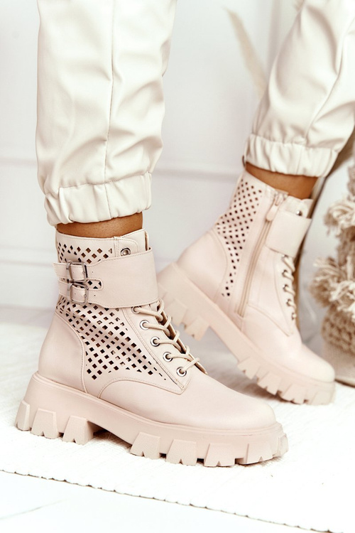 Prolamované Kotníkové Boty Na Platformě Béžové Blown Away