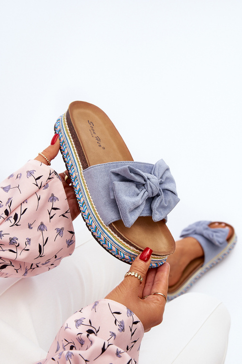 Dámské žabky na platformě s mašlí modré Evatria