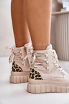 Dámské botky na platformě s ozdobným šněrováním leopardí světle béžové Edidda