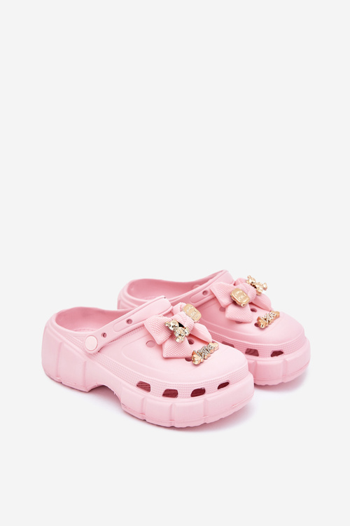 Dětské Dívčí Pantofle Pěnové S Mašlí A Ozdobami Růžové Selvana
