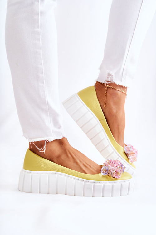 Kožené Baleríny Na Platformě S barevnými Ornamentem žlute Ladette