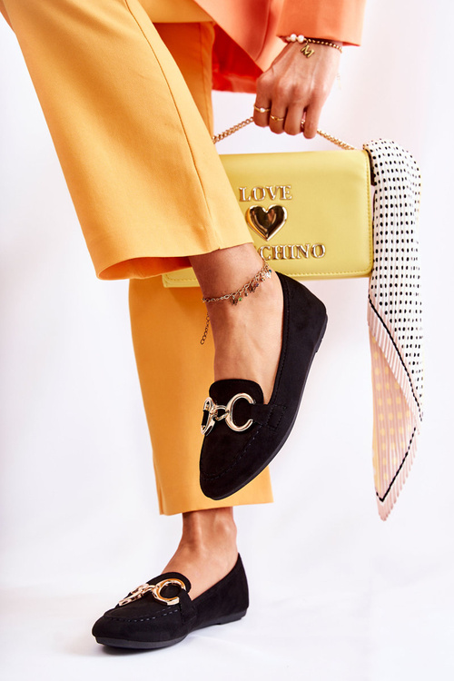 Dámské semišové mokasíny s zdobením černe Reality