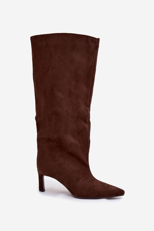 Dámske čižmy z eko semišu Nazúvacie na opätku Čokoládové Phelin