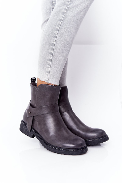 Dámské Teplé Kotníkové Ploché Boty Šedé Alivia