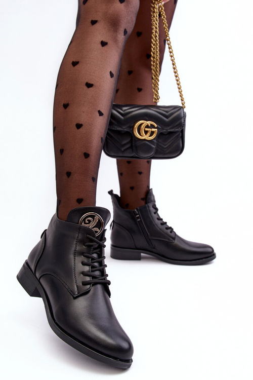 Kožené Polobotky Dámské S Ozdobou Černé Attiame