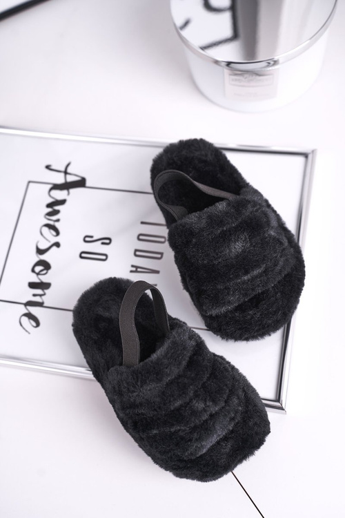 Dětské nazouváky s kožešinou černé Fluffy