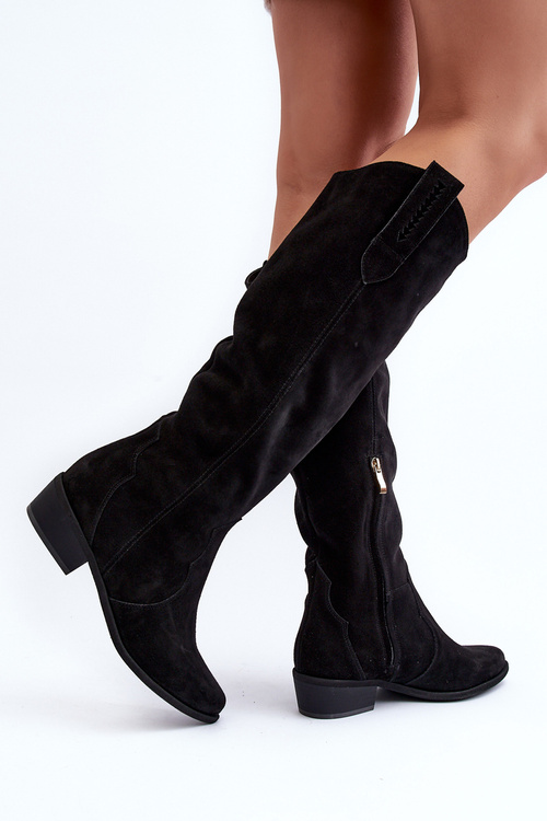 Zazoo 3427 Dámské Semišové Kozačky Cowboy Černé