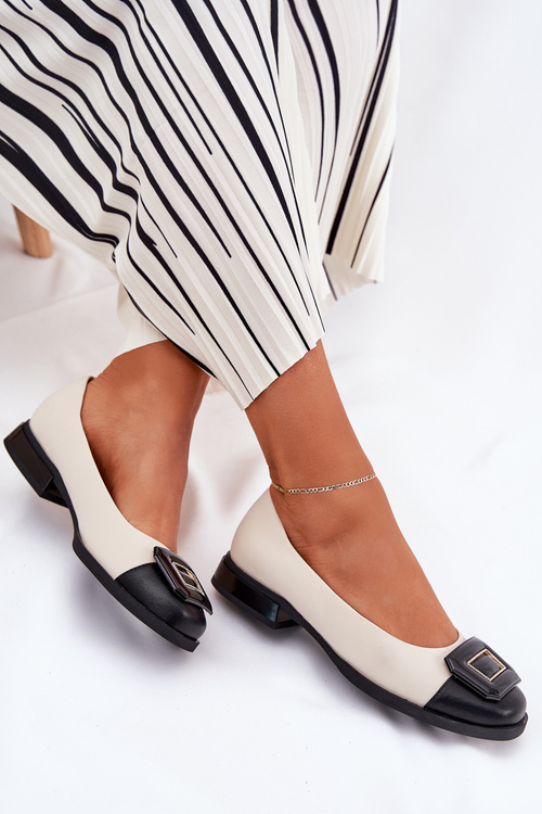 Kožené Baleríny S Dekorací D&A MK51-059 Béžové