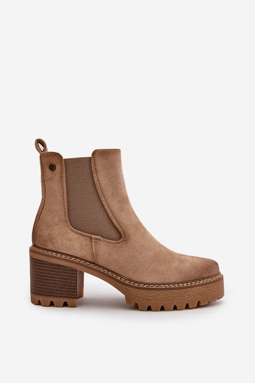 Dámske Zateplené Topánky Na Podpätku Eko Semišové Béžové Irissinae