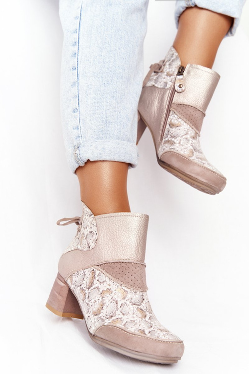 Dámske kožené topánky na Post Maciejka Gold Beige 03963-20