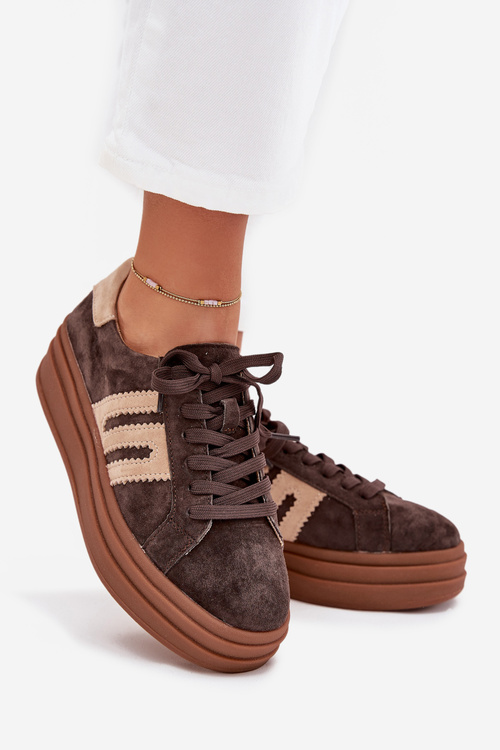 Dámske Tenisky Na Platforme Z Prírodného Semišu Čokoládové Eldira