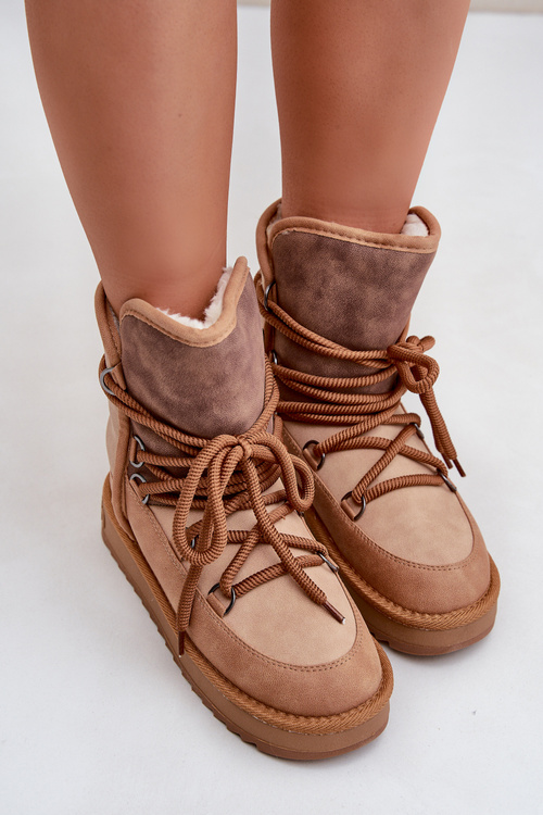 Dámske Snehové Topánky Na Platforme S Tkaničkami D.Franklin DFSH370013 Camel