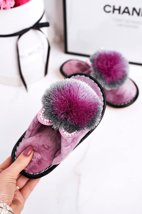 Dětské Domácí Pantofle S Bambulí Fialové Cinderella