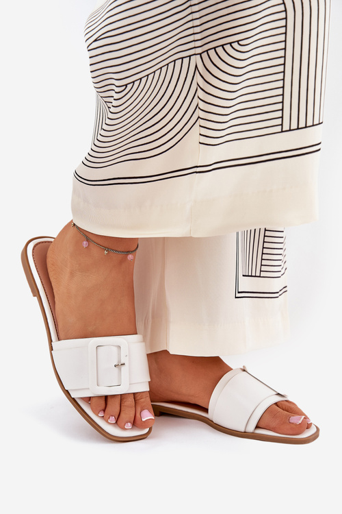 Ploché Dámské Sandály Eko Kožené S Přezkou Bílé Bamma