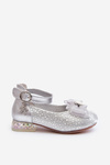 Detské baletky s striebornou mašľou Nanthea