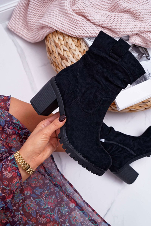 Dámské Kotníkové Boty Na Podpatku Semišové Černé Celma