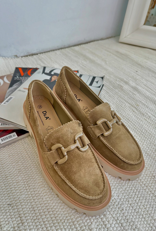 Dámske semišové mokasíny s ozdobou D&A TW117 hnedé