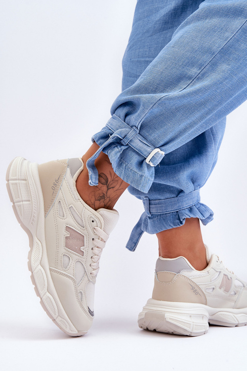 Módne dámske športové topánky s Benátkami béžou zo sieťoviny