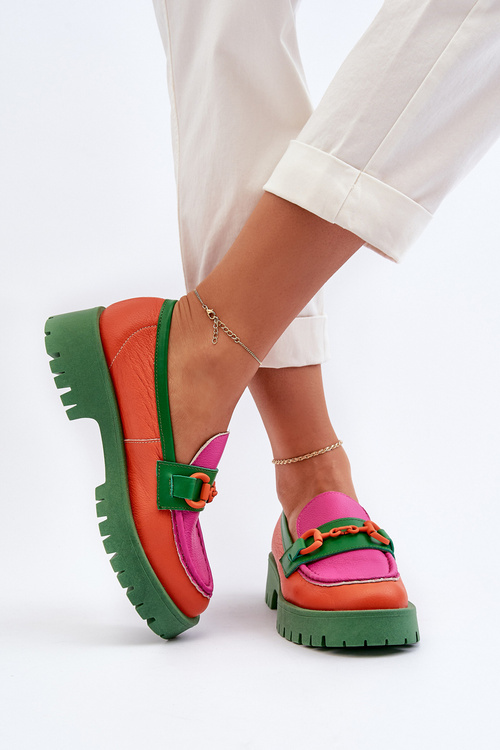 Dámské kožené mokasíny s ozdobou CheBello 4444 oranžové