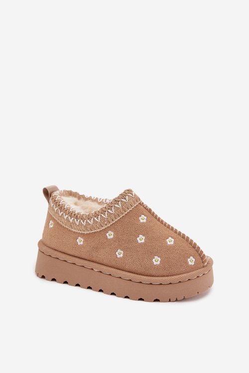 Detské snehule s kvetmi vystlané kožušinou béžové Palina