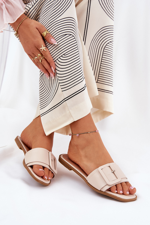 Ploché Dámske Eko Kožené Sandále S Prackou Béžové Bamma