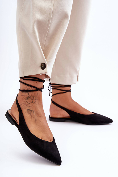 Ženský semiš zviazaný čierny Lilly Ann Ballerinas