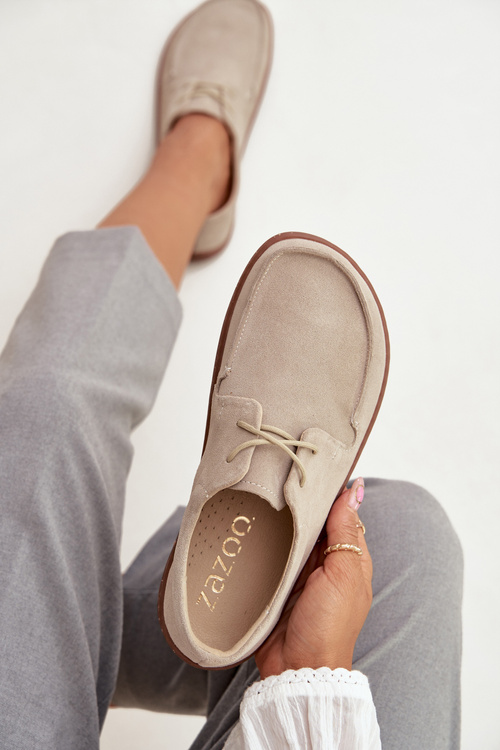 Dámske poltopánky typu barefoot z prírodného semišu Zazoo 327 svetlo béžové
